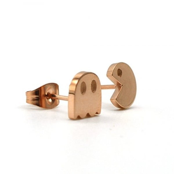 Rose Gold Tone Stud Earring, A Pair Stainless Steel Pacman 8mm Stud Earrings Pacman RG #pacman #jewelry #giftideas