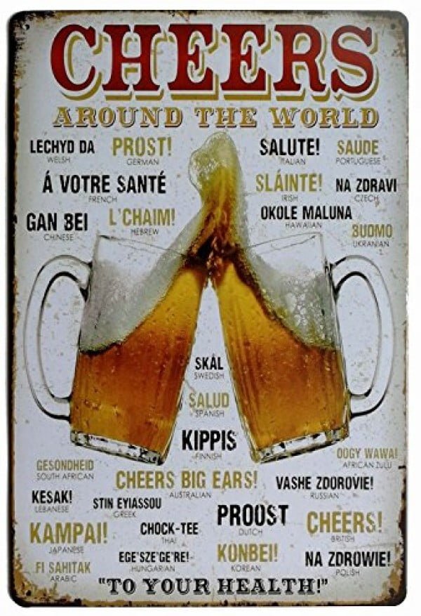 ERLOOD Cheers Around The World Drinking Distressed Retro Vintage Tin Sign 8 x 12 #beer #posters #gifts #giftideas #coolstuff