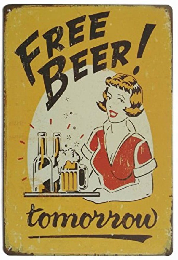 ERLOOD Free Beer Tomorrow Vintage Funny Home Decor Tin Sign Retro Metal Bar Pub Poster 8 x 12 #coolstuff #beer #posters #gifts #giftideas #forhim